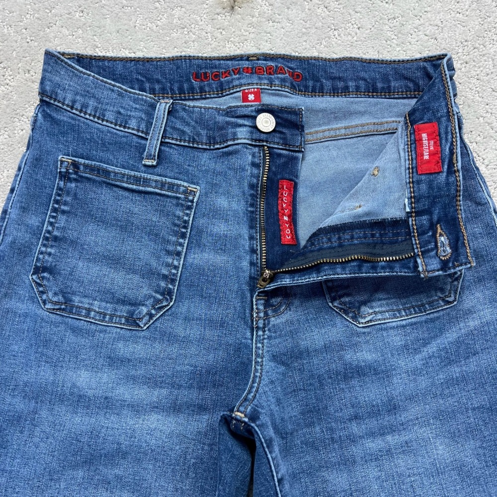 Lucky Brand Jeans Womens 8/9 Blue Stevie High Rise Flare Raw Hem A Patch Pockets